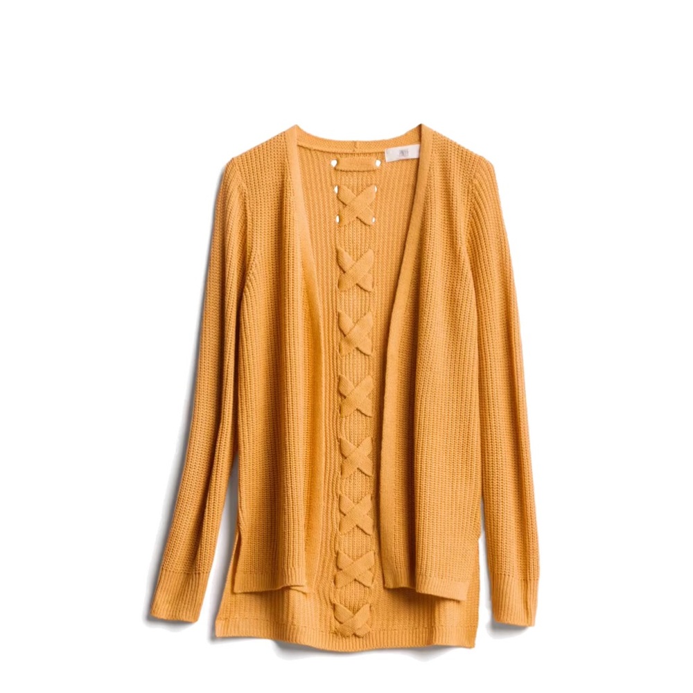 Pinque Jamelya Back Detail Cardigan. Mustard.